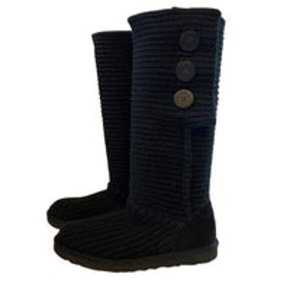 UGG Cardy Black 3 Button High Low Winter Warm Women's Boots 8 - Picture 1 of 10
